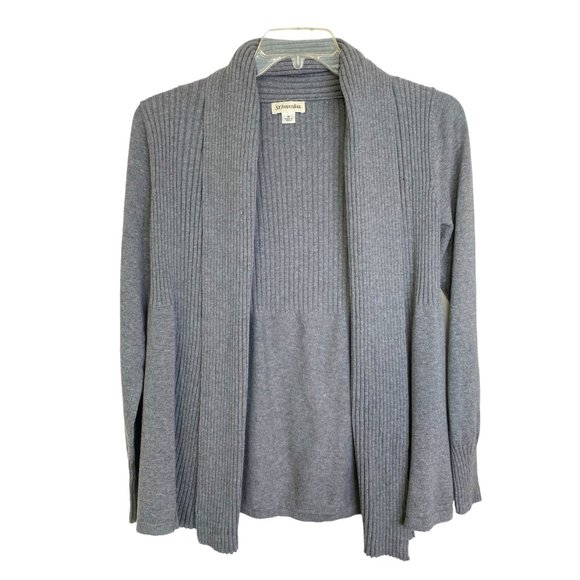 St. John's Bay Sweaters - St. John's Bay Womens Grey Ribbed Bodice and Cuffs Open Front Cardigan Size M